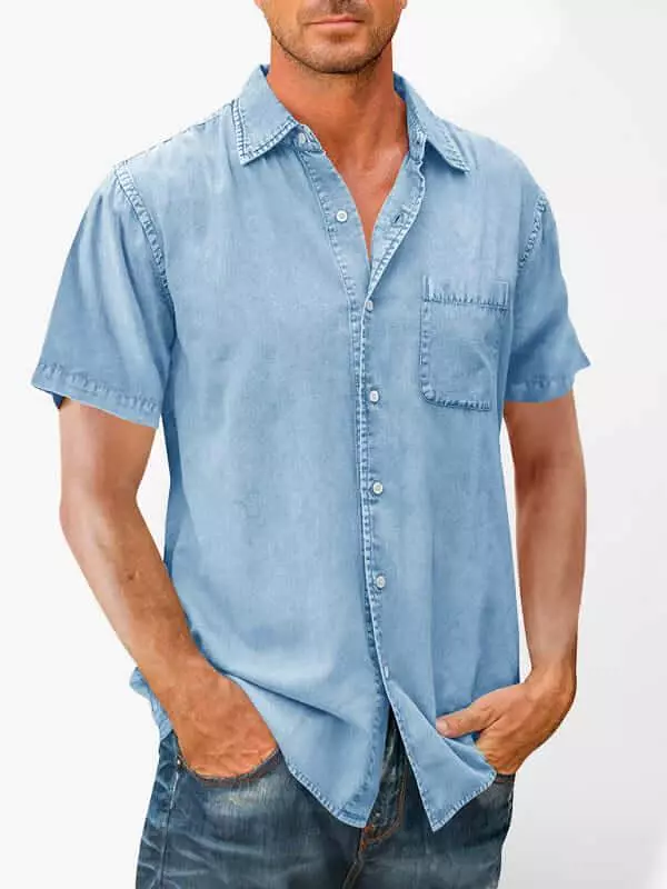 1-Pocket Casual Denim Shirt For Men