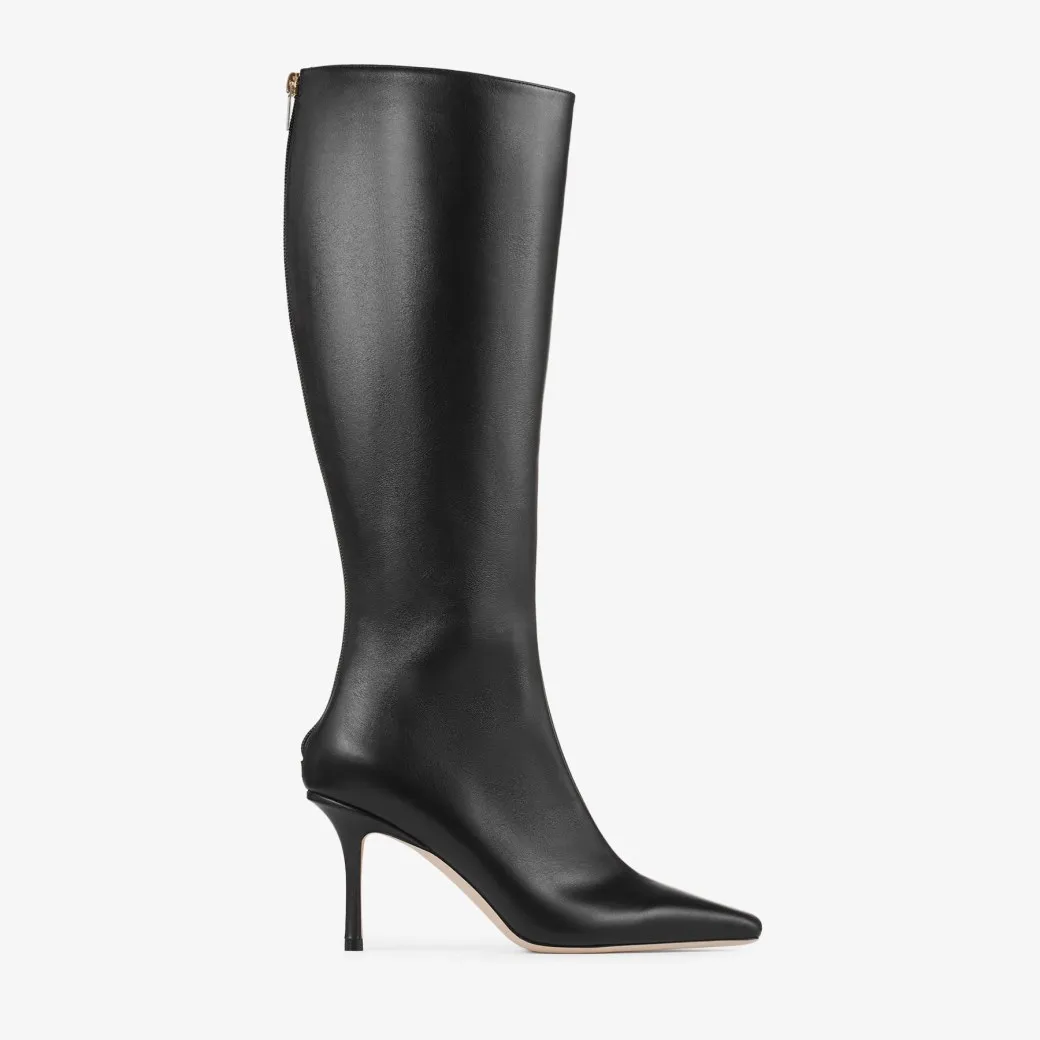 Agathe Knee Boot 85 Black Calf Leather Knee-High Boots