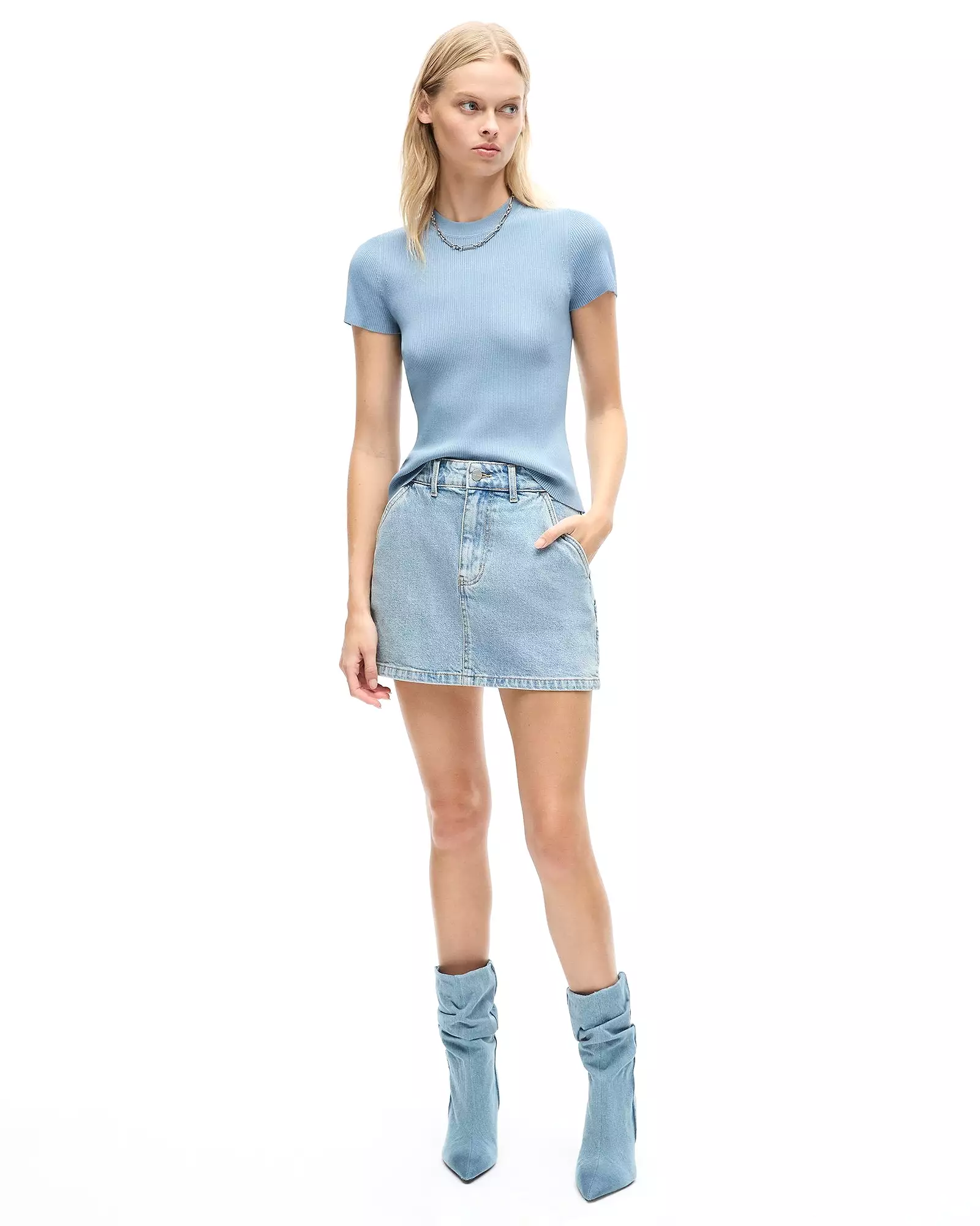 AGNES KNIT TEE - BLUE FOG