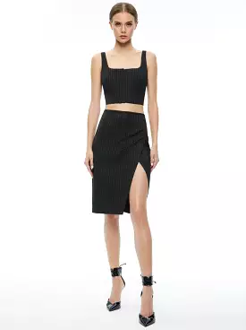 Alice + Olivia - Siobhan Midi Skirt - Black Pinstripe