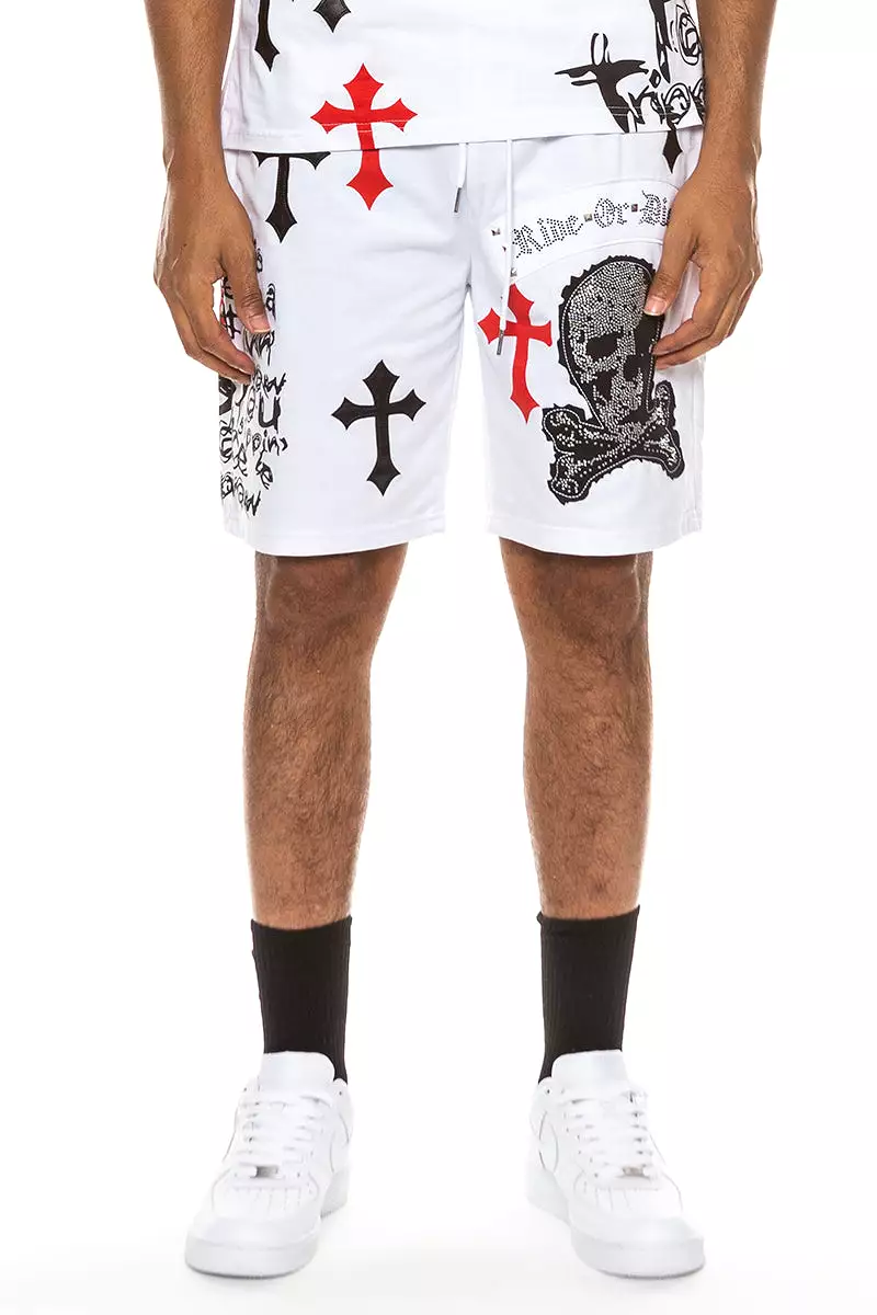 Bejewelled Chrome Skull Shorts