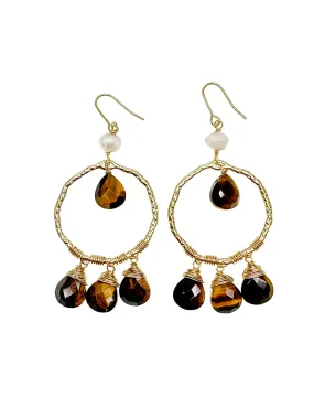 Bohemian Style Tiger-Eye Chandelier Earrings KE022