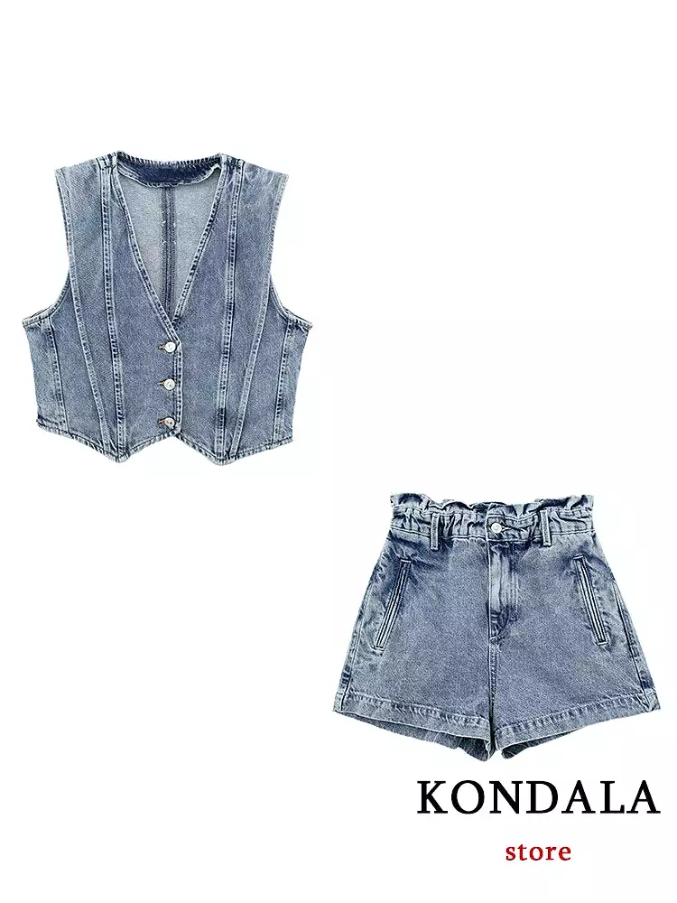 Chic Streetwear Denim Y2K Women Suit Fashion 2023 Summer V Neck Slim Sleeveless Vest High Street Zip Cool Mini Shorts