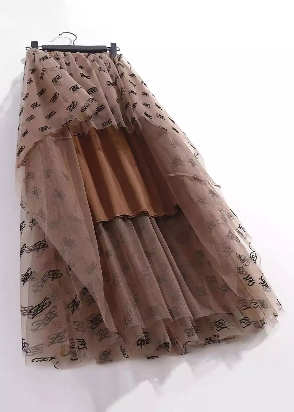 Coffee Wrinkled Tulle Skirt High Waist Summer AS1096