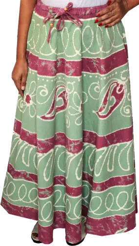 Cotton Batik Printed Womens Long Skirt India Clothing (Green)