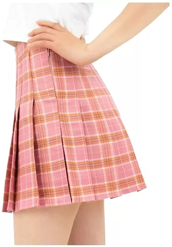 DAZCOS Women Size Large High Waist Plaid Skirt With Shorts Japan Uniform Style S4371699