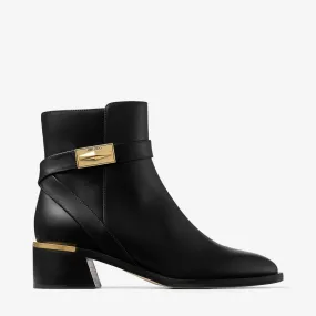 Diantha 45 Black Calf Leather Ankle Boots with Diamond Hardware