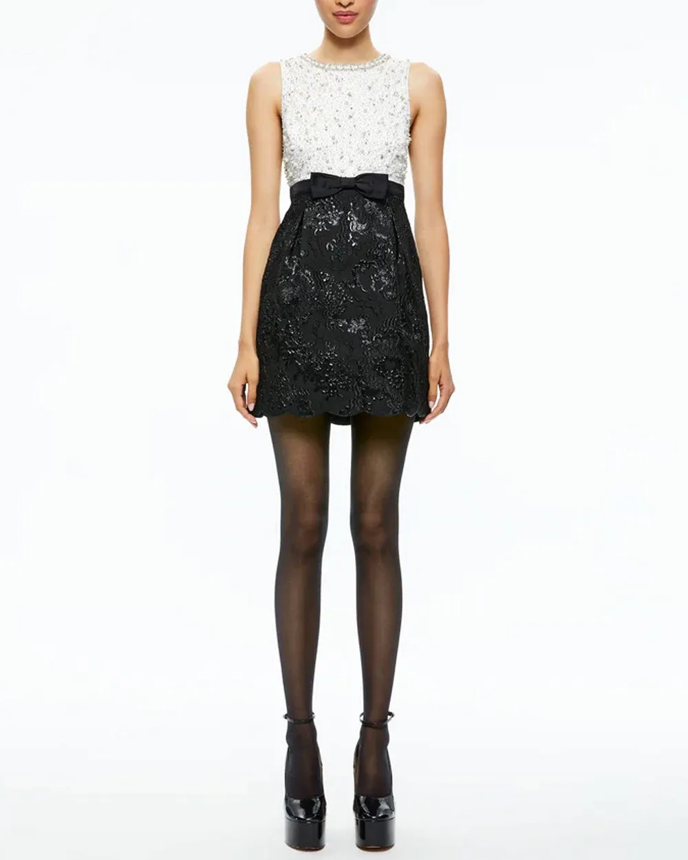 Ecru and Black True Embellished Mini Dress