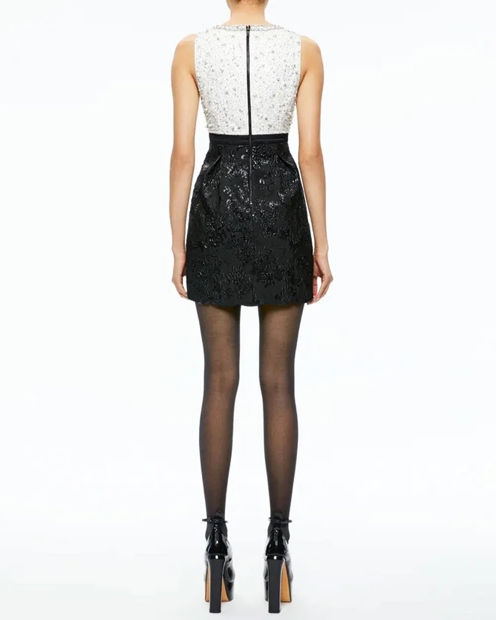 Ecru and Black True Embellished Mini Dress