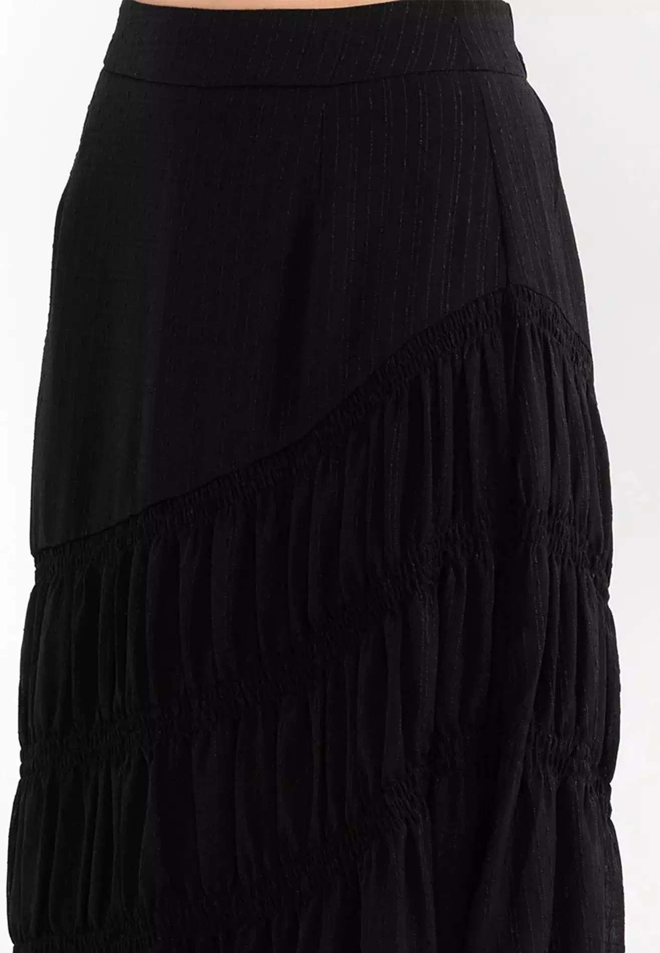 ELLE Apparel High Rise Ruched Maxi Skirt