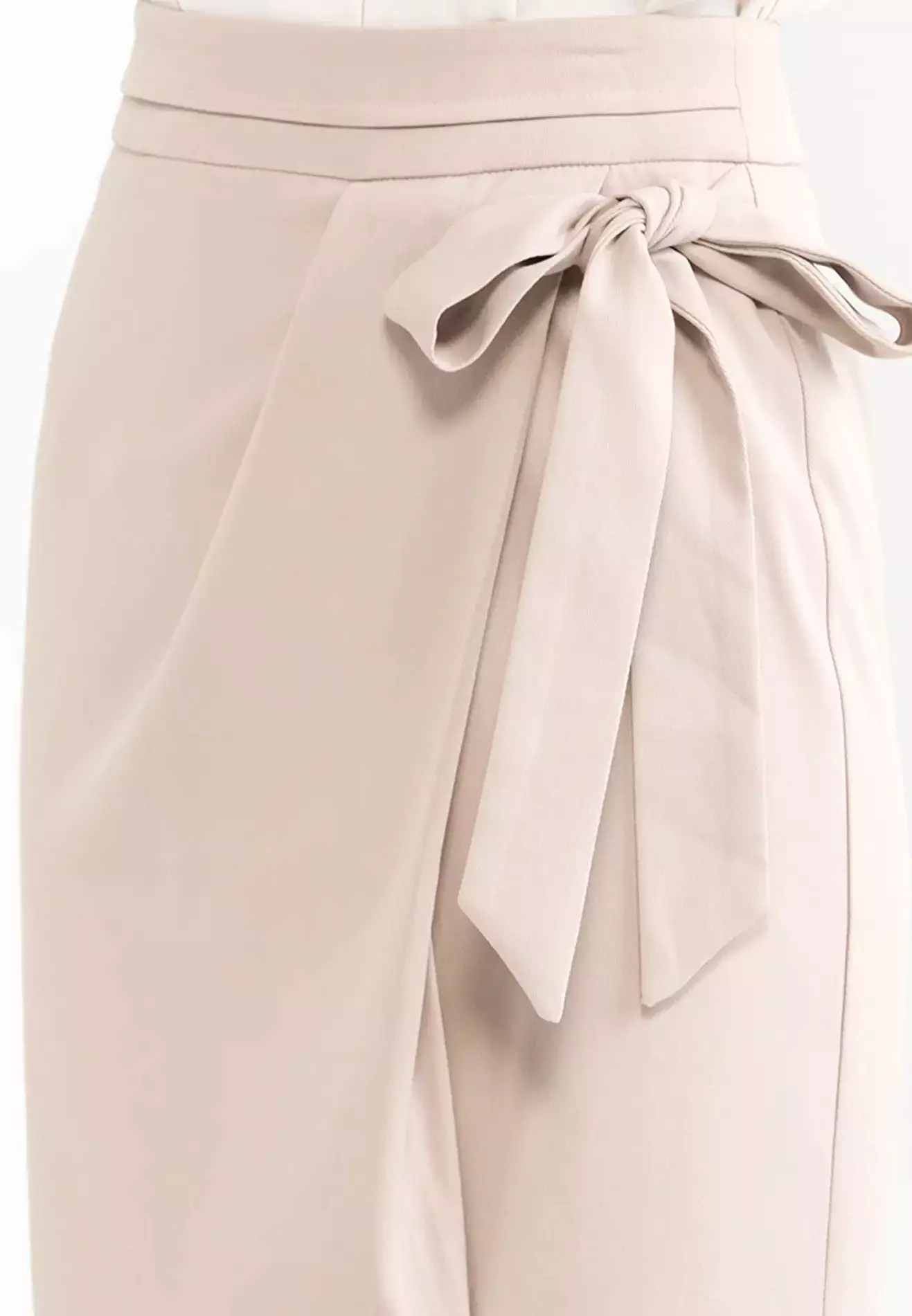 ELLE Apparel High Waisted Ribbon Tie Midi Skirt