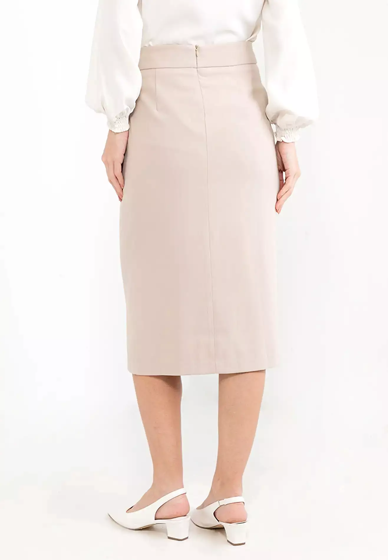 ELLE Apparel High Waisted Ribbon Tie Midi Skirt