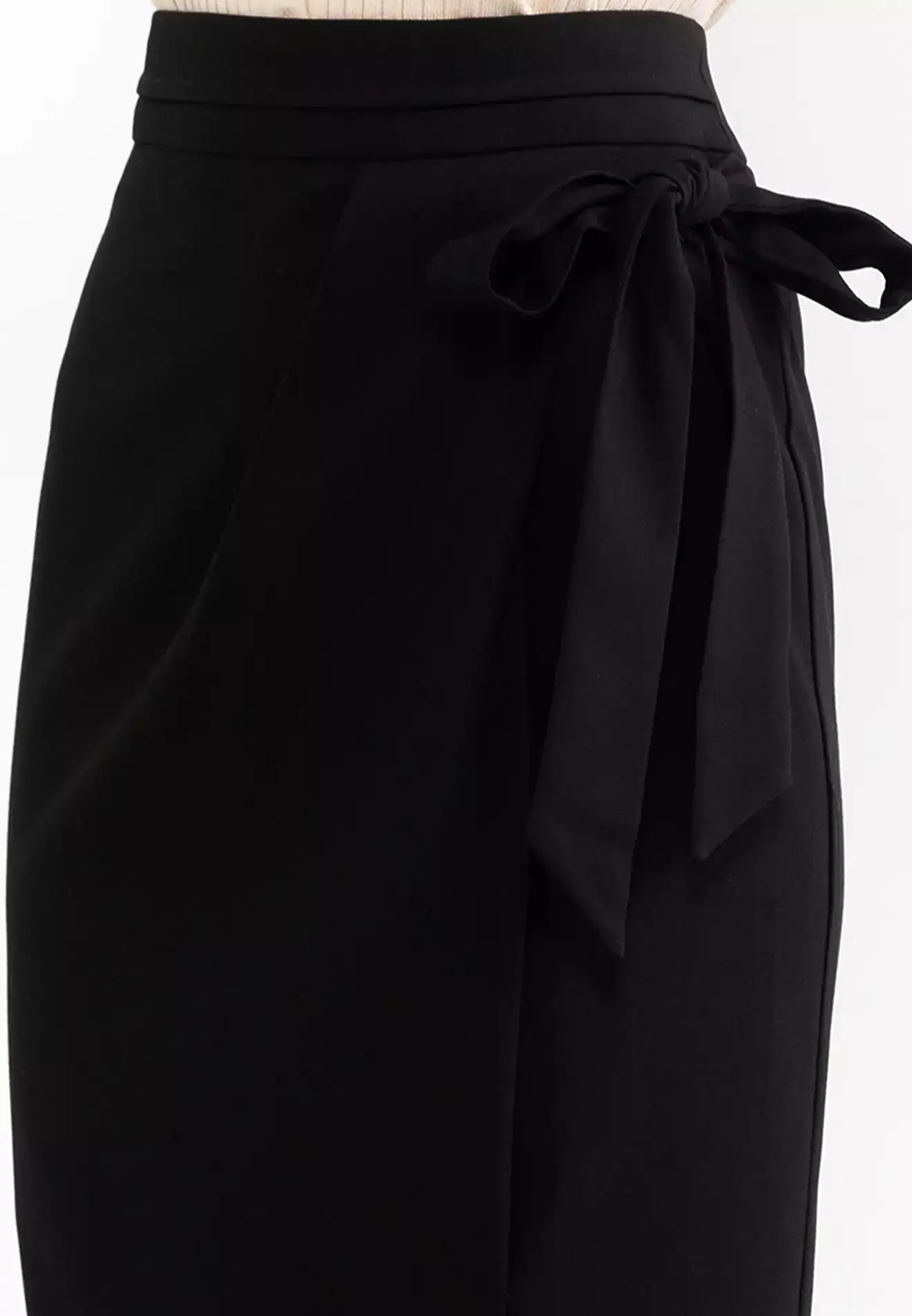 ELLE Apparel High Waisted Ribbon Tie Midi Skirt