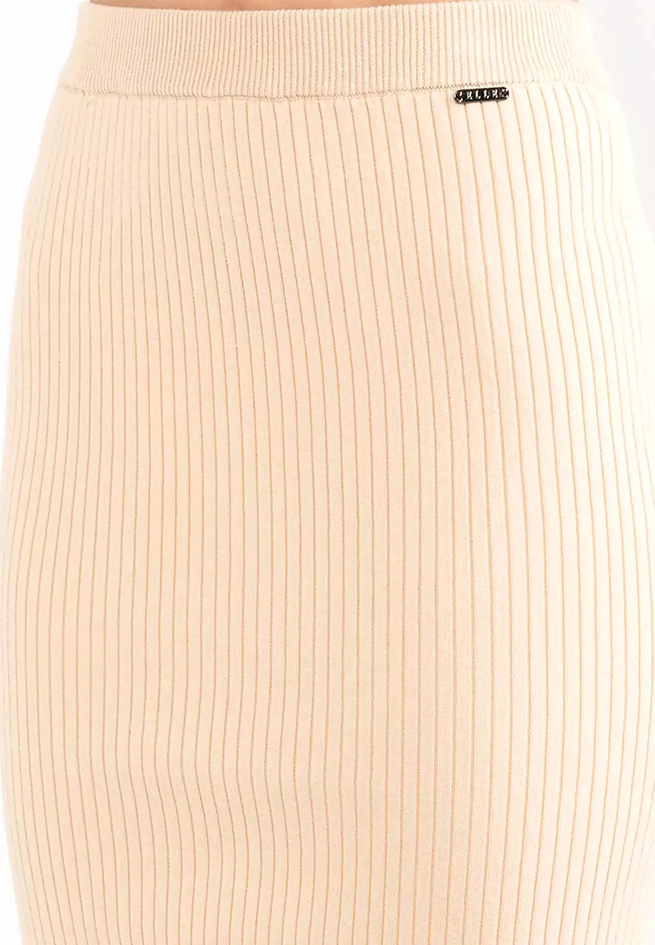 ELLE Apparel Ribbed Knit Side Slit Pencil Skirt