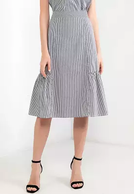 ELLE Apparel Striped A-line Midi Skirt