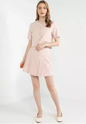 ELLE Apparel Vintage Pleated Embroidery Mini Skirt