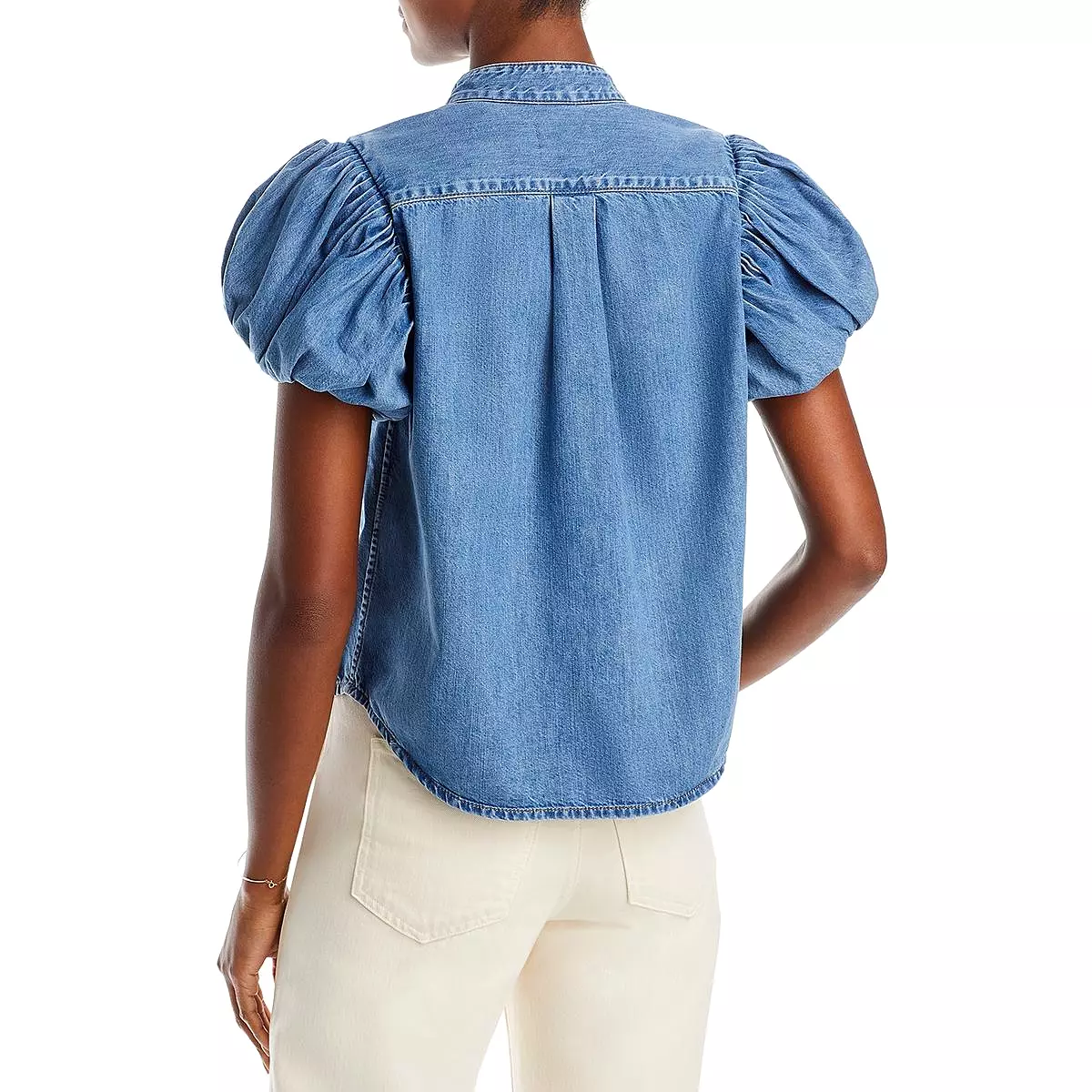 FRAME Womens Denim Puff Sleeve Button-Down Top