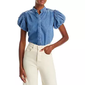 FRAME Womens Denim Puff Sleeve Button-Down Top