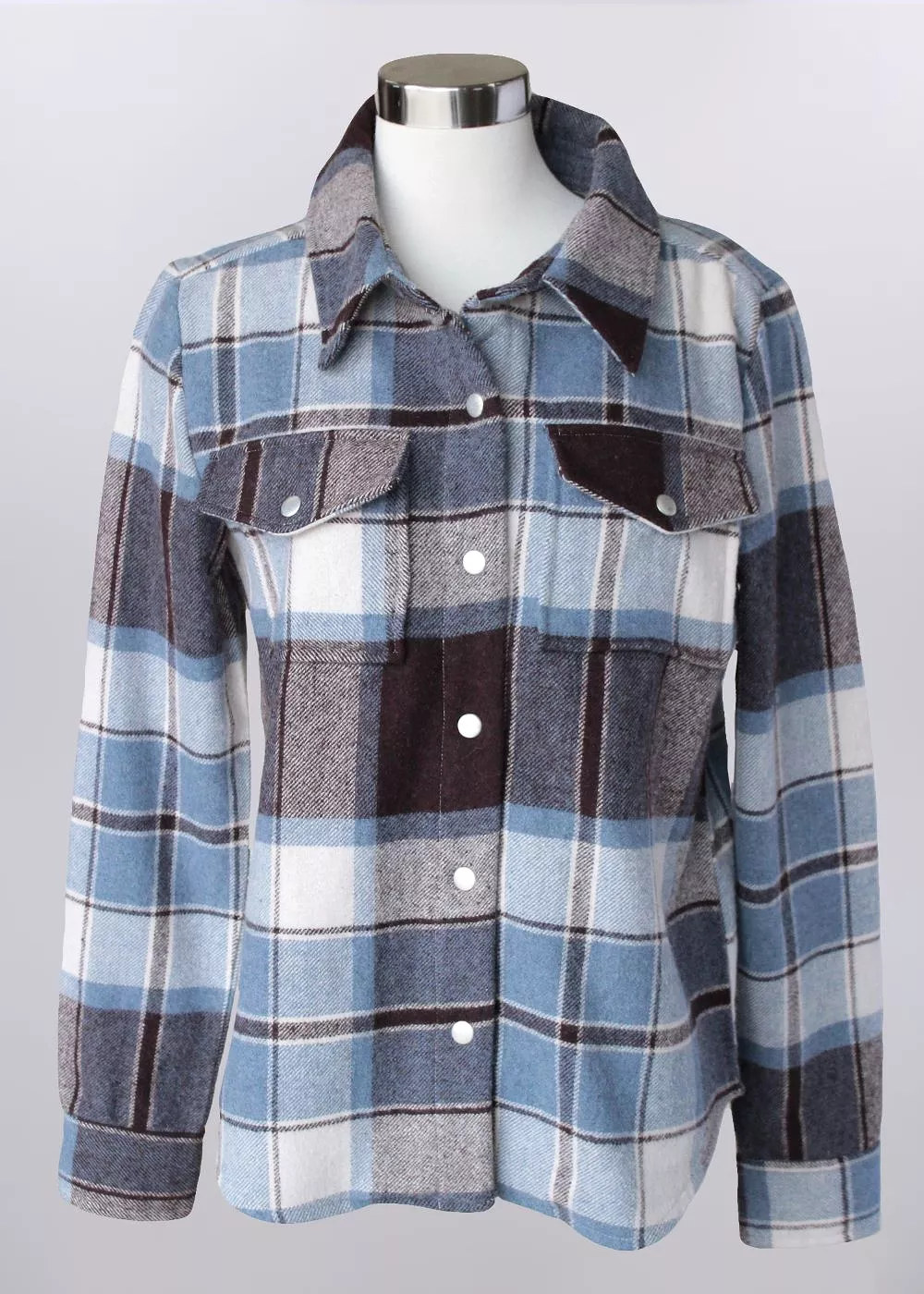 'Keren Hart' Women's Plaid Shirt Jacket - Blue / Brown