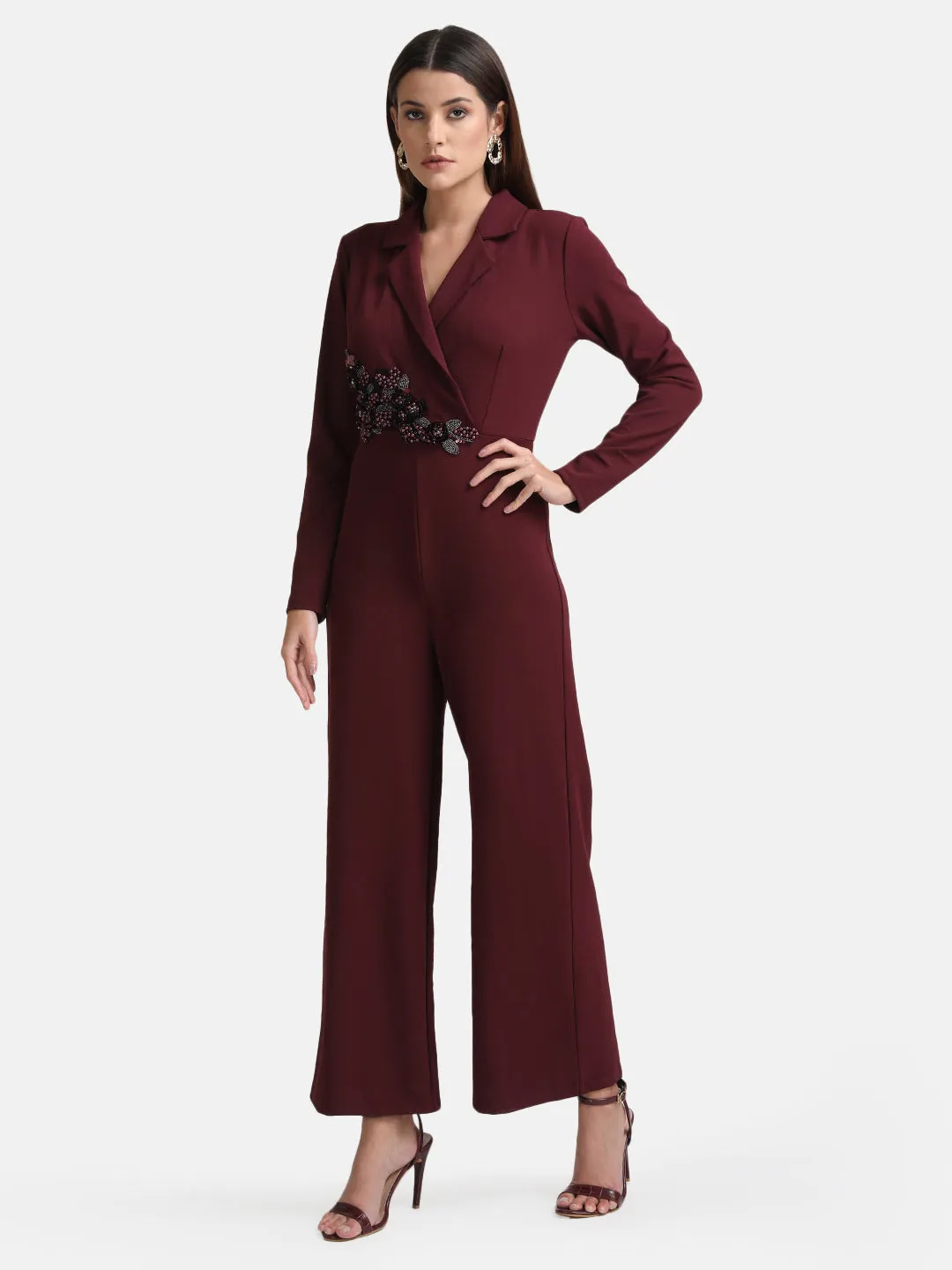 Lapel Collar Embellished Jumpsuit