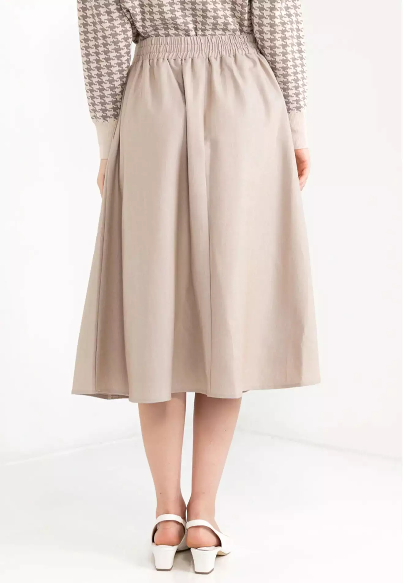 Logo Belted Pleated Midi Skirt