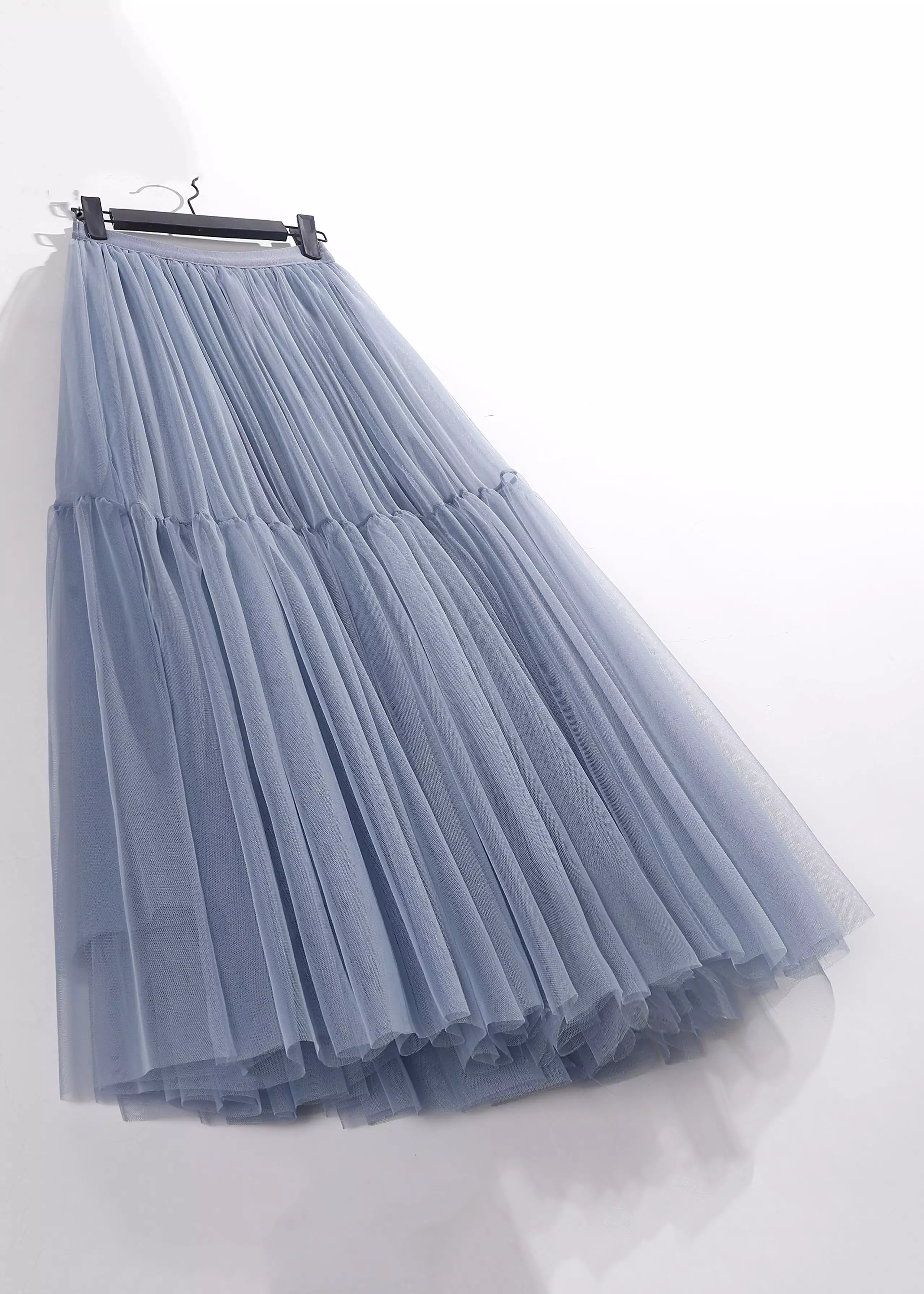 Loose Blue Solid High Waist Tulle Pleated Skirt AS1065