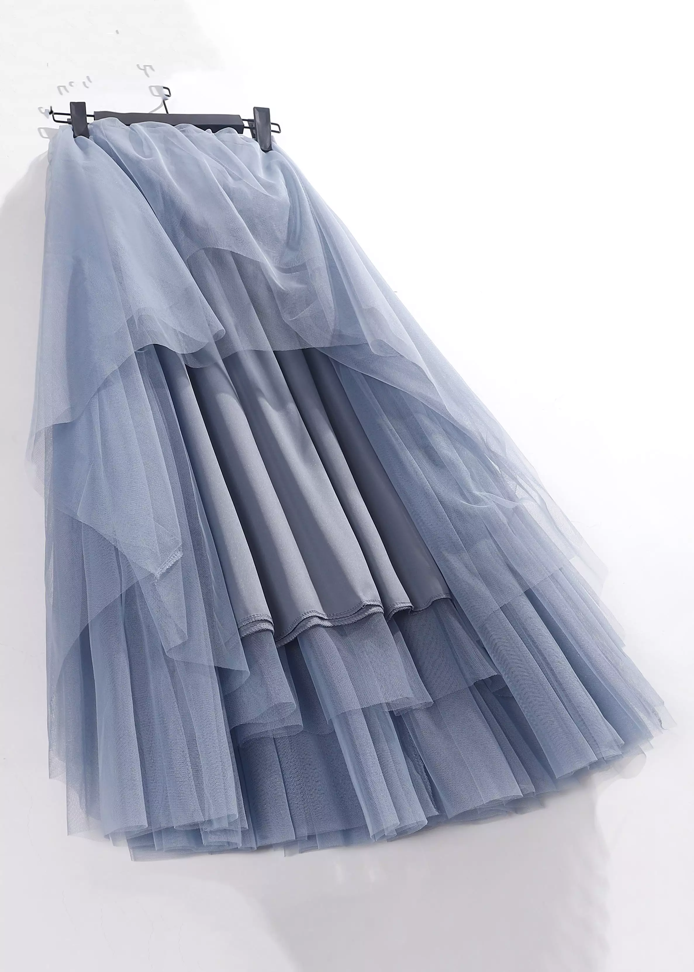 Loose Blue Solid High Waist Tulle Pleated Skirt AS1065