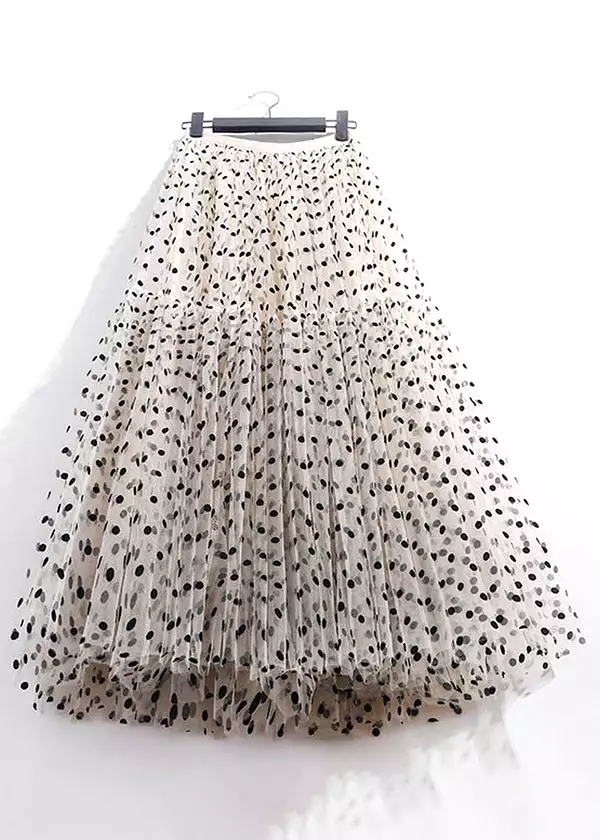 New Apricot Wrinkled Dot High Waist Tulle Skirt AS1047