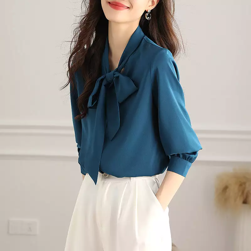 New bow high-end fashion ribbon chiffon shirt for women