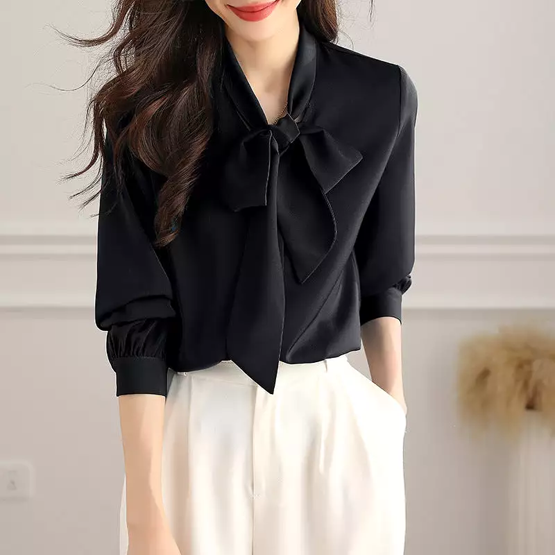 New bow high-end fashion ribbon chiffon shirt for women