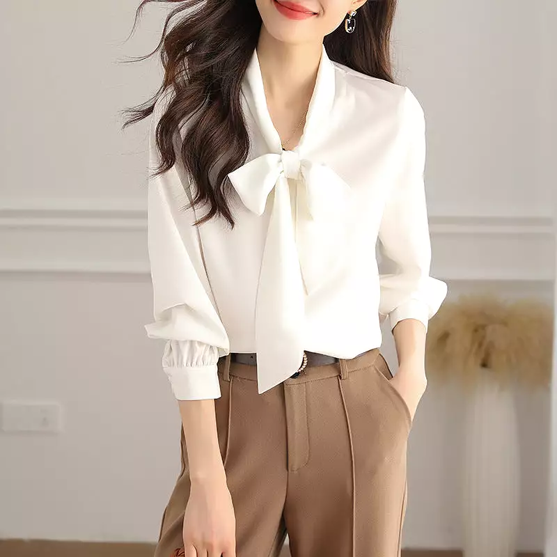 New bow high-end fashion ribbon chiffon shirt for women