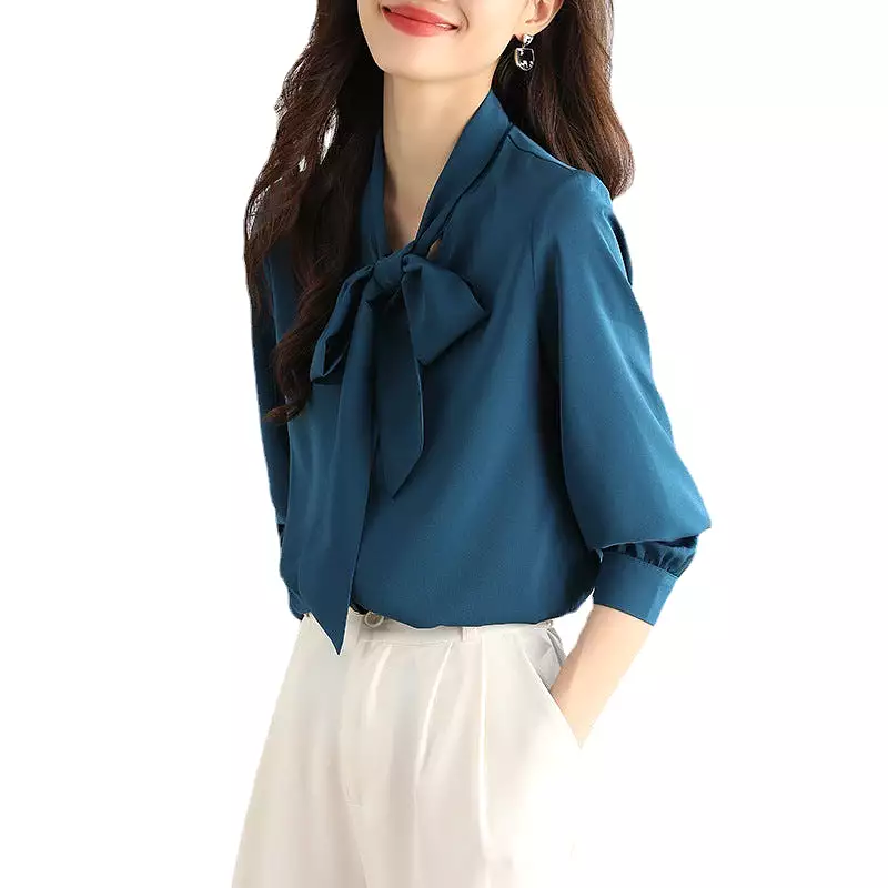 New bow high-end fashion ribbon chiffon shirt for women