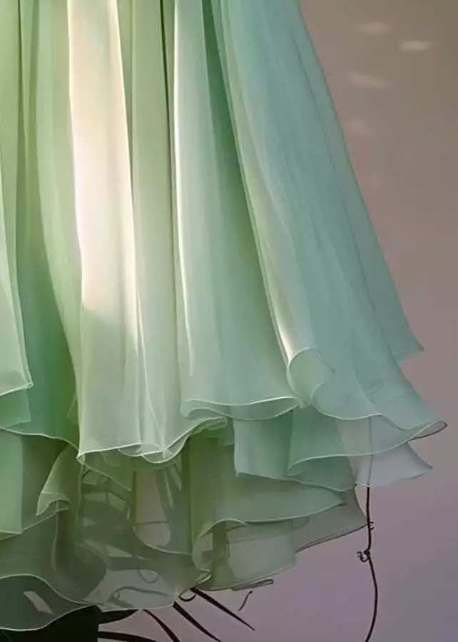 New Green Asymmetrical Elastic Waist Chiffon Pleated Skirt Summer AB1011