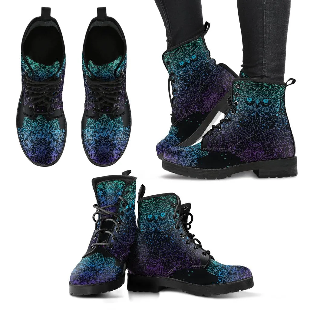 Owl Blue Purple Handcrafted Boots