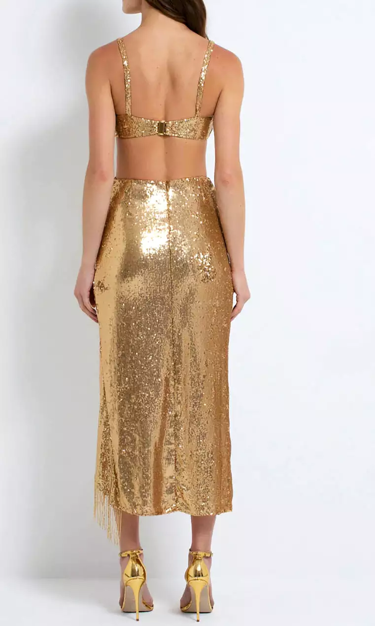 Patbo - Sequin Draped Midi Skirt - Gold