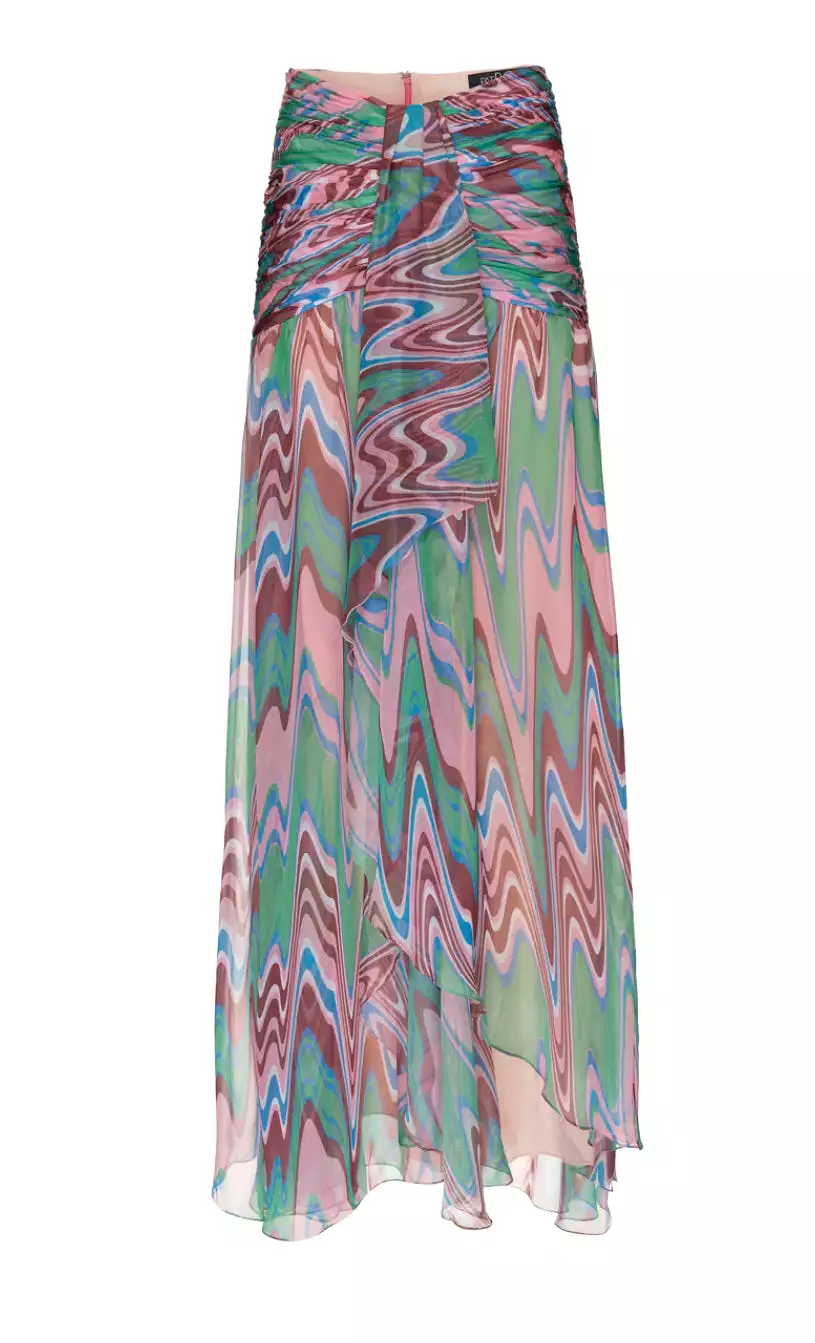 Patbo - Wave High Waist Draped Maxi Skirt - Green Multi