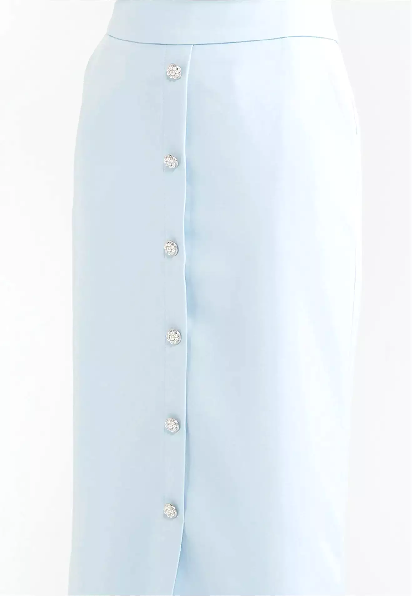 Pearl Buttons Detail Maxi Pencil Skirt