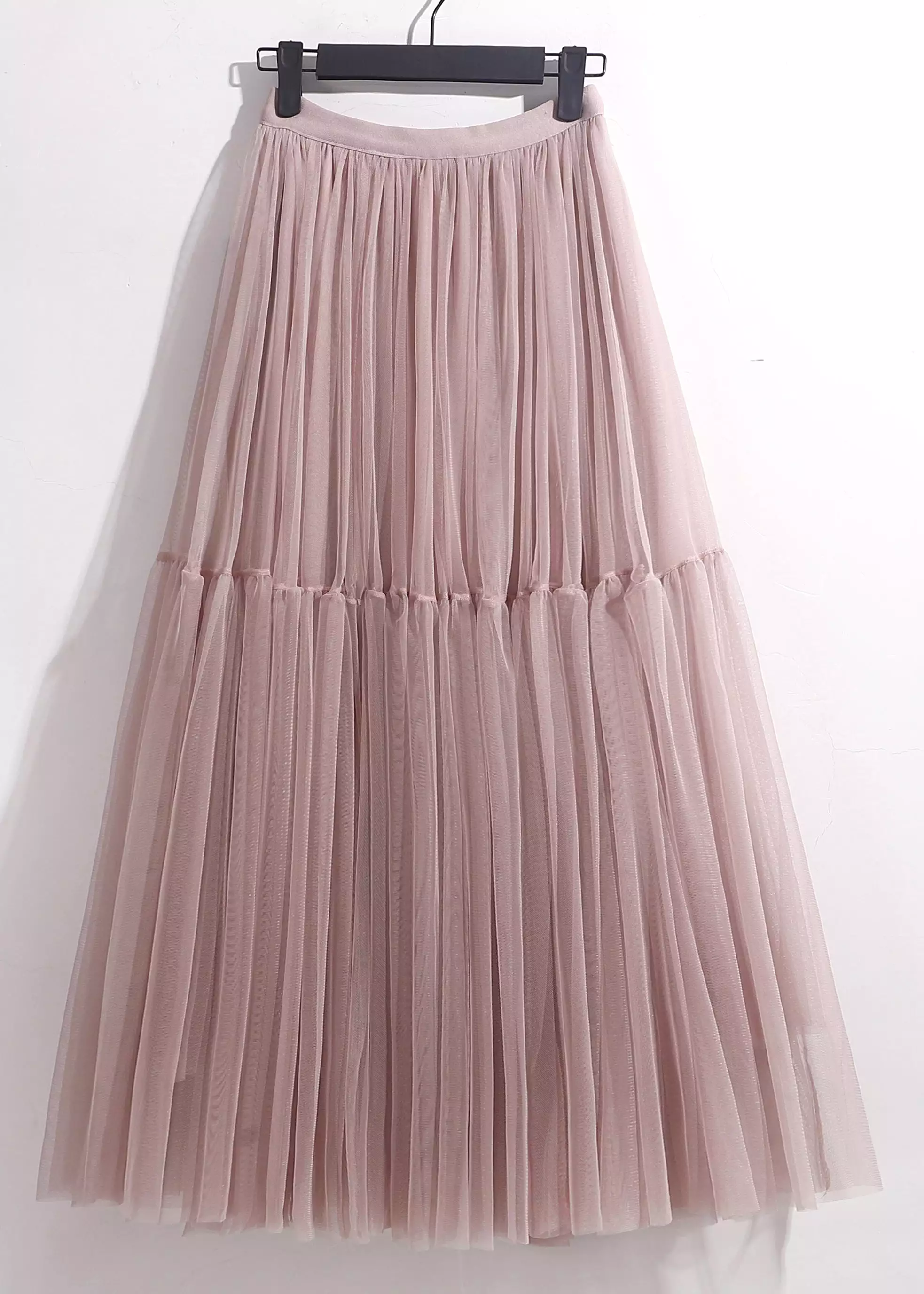 Pink Patchwork Loose Tulle Pleated Skirt High Waist Summer AS1089