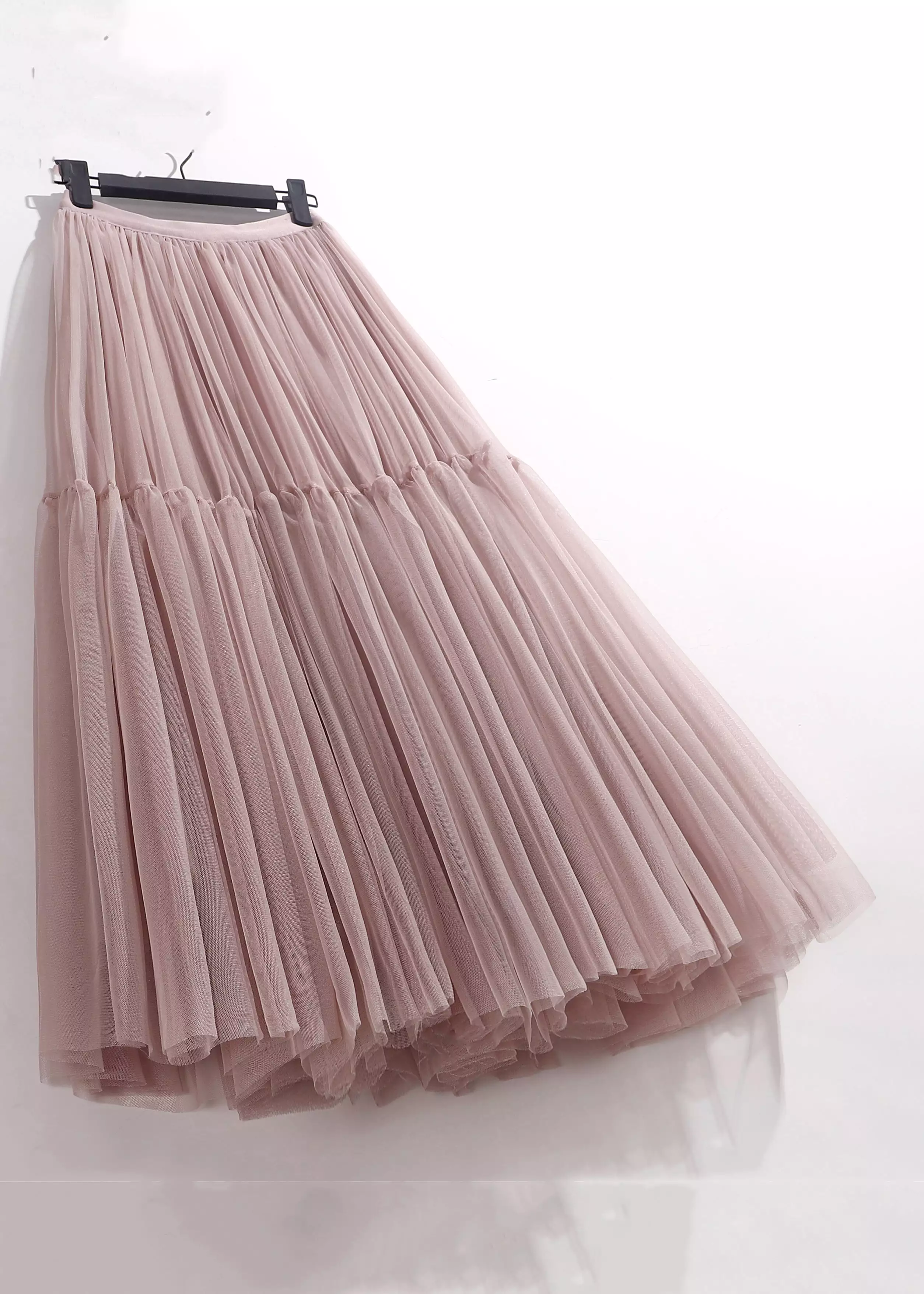 Pink Patchwork Loose Tulle Pleated Skirt High Waist Summer AS1089