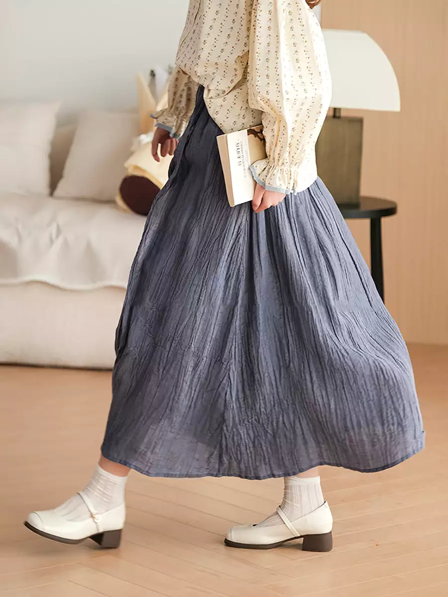 Plus Size Women Casual Solid Ramie Loose Skirt KL1030