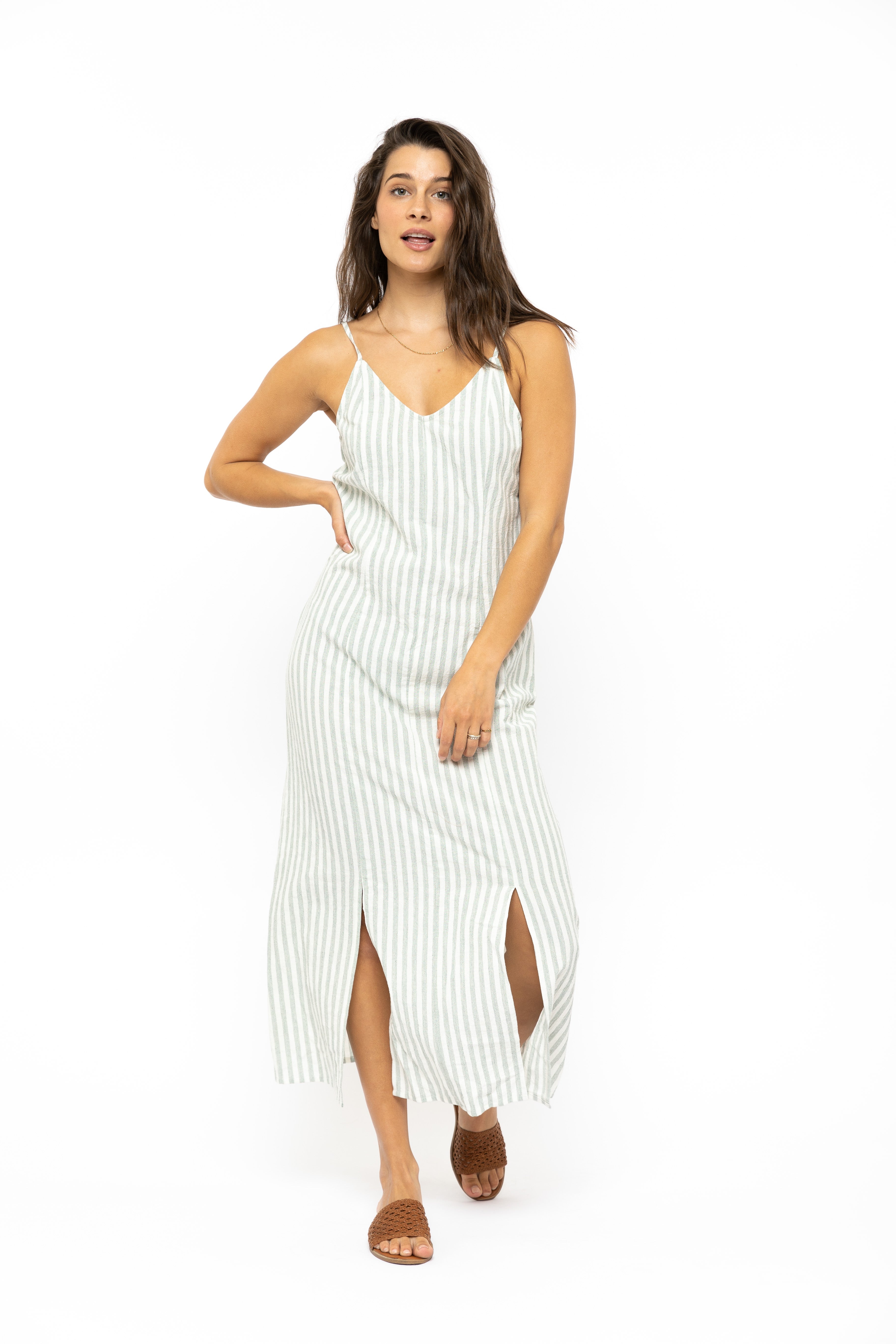 Rusty USA Coastal Midi Dress Bottle Stripe BOTTLE STRIPE