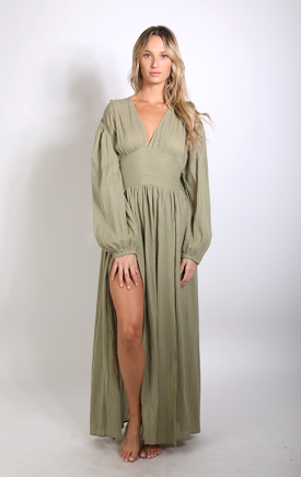 Rusty USA Siloh Textured Slit Dress OLIVE