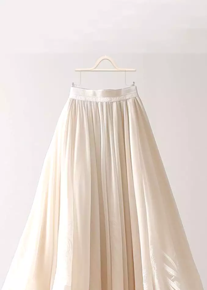 Simple Beige Asymmetrical Wrinkled Elastic Waist Chiffon Skirt Summer AB1013