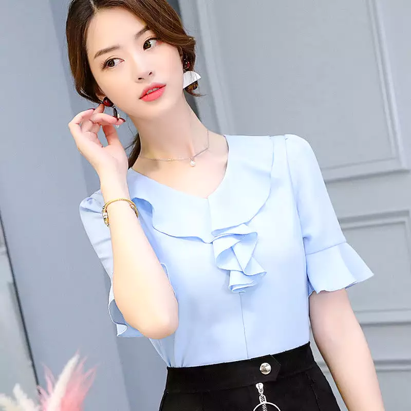 Sleeve Women's Solid Color Chiffon Shirt