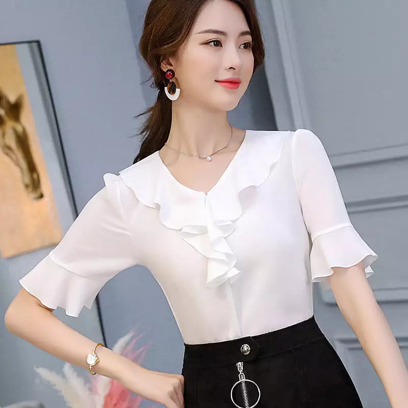 Sleeve Women's Solid Color Chiffon Shirt