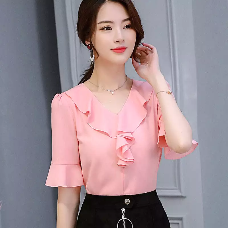 Sleeve Women's Solid Color Chiffon Shirt