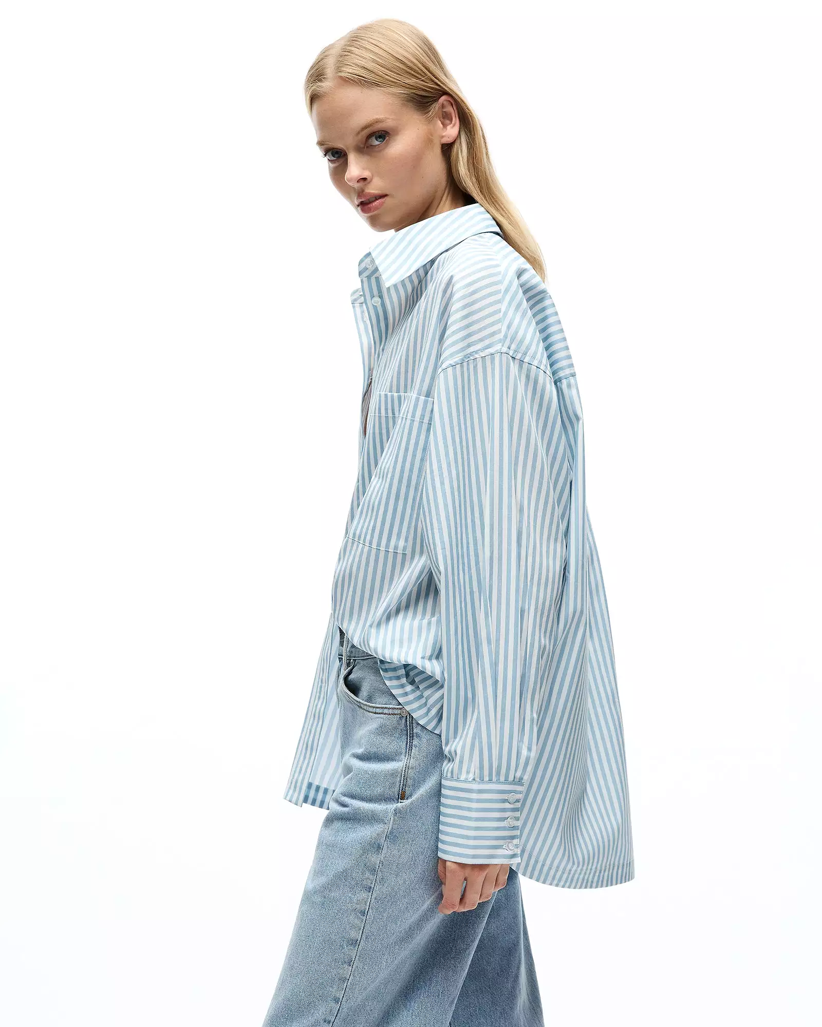 SLOANE SHIRT - BLUE FOG STRIPE