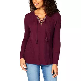 Style & Co. Womens Thermal Lace-Up Thermal Top