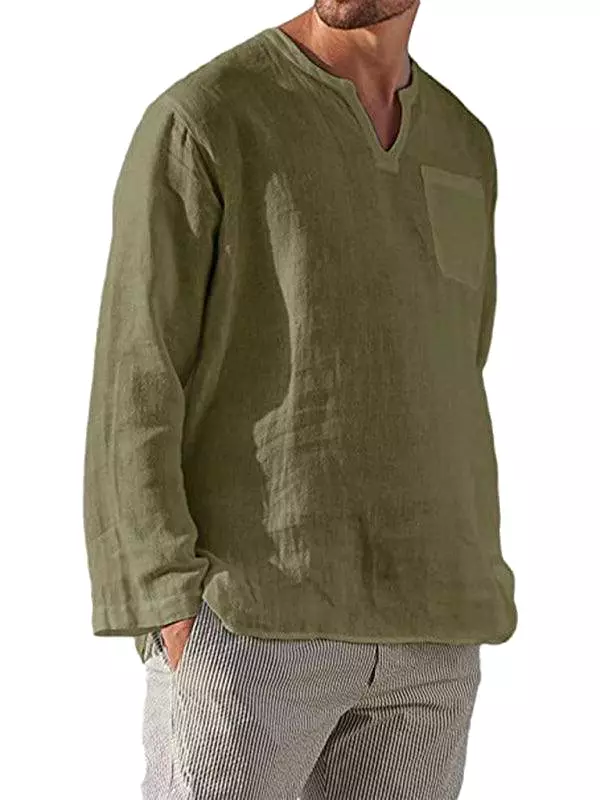 V-Neck Linen Shirt for Men