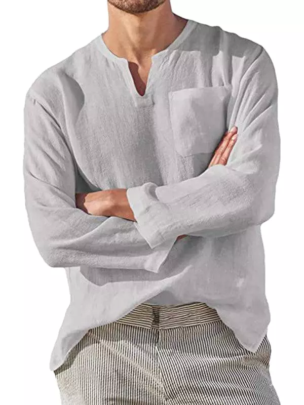 V-Neck Linen Shirt for Men